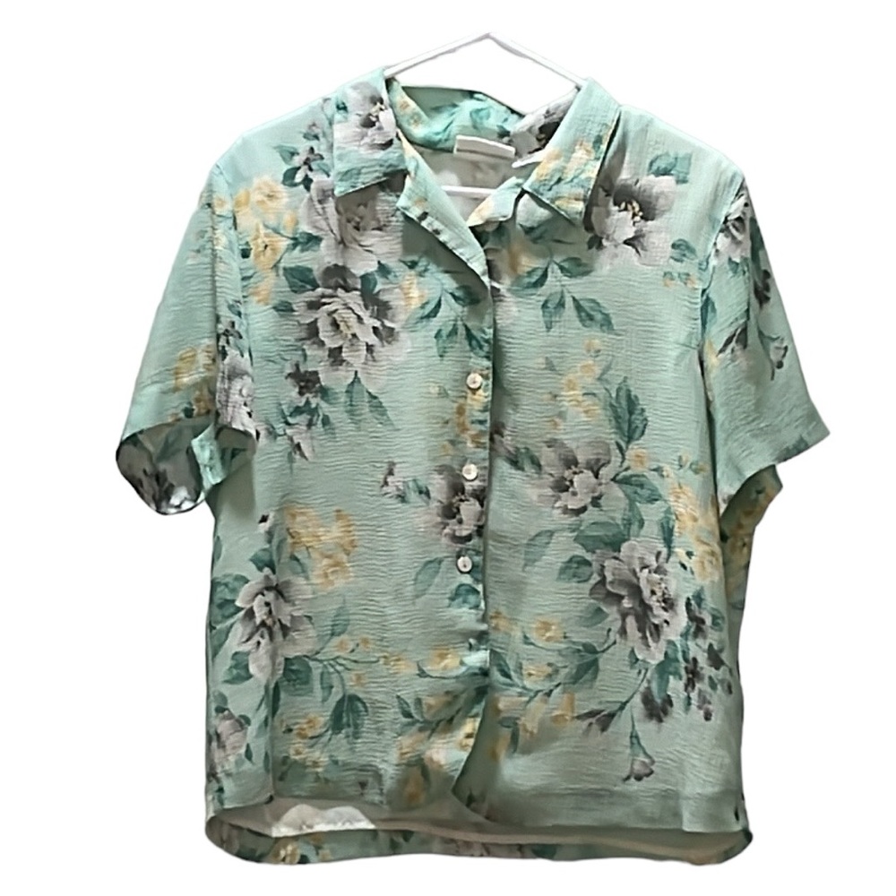 💚#2083 EUC Alfred Dunner Green Chiffon Crkinle